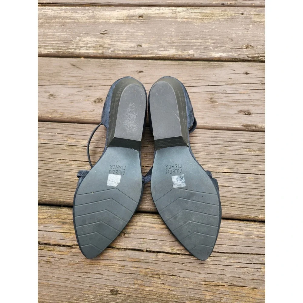 Eileen Fisher Pumps Navy Blue Nubuck Leather Crisscross Wedge Pointed Toe 9.5